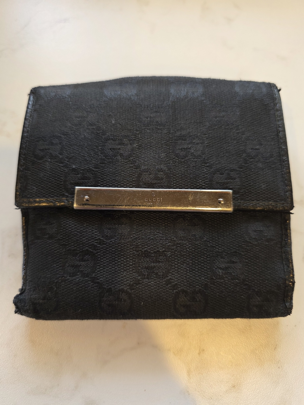 Vintage Gucci Black GG Canvas Bifold Wallet Leather Italy